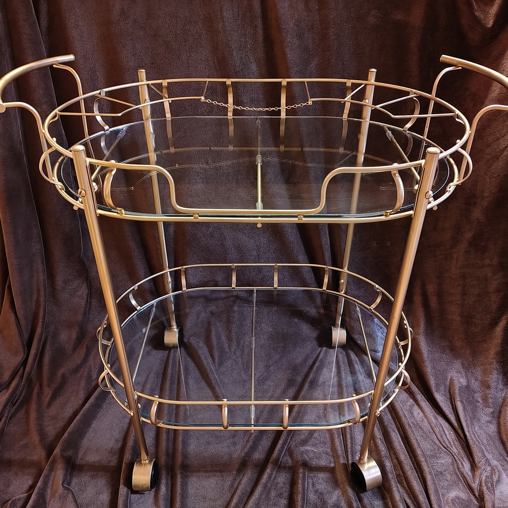 Gold Metal and Glass Two-Tier Serving Cart
